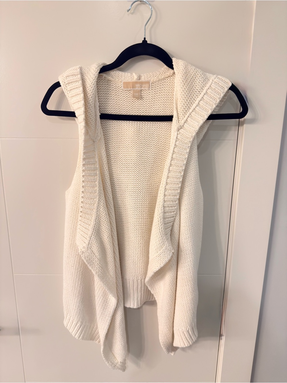 Michael Kors Cream Knitted Sleeveless Hooded Open-Front Cardigan Vest